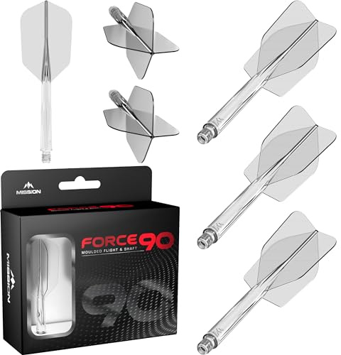 Mission Darts | Force 90 | Sistema Integrado de Vuelo y Eje de Dardos Moldeado de Precisión, Paquete de 3 Vuelos y Tallos de Dardos Profesionales Altamente Duraderos 2-en-1 Combinados | Delgado