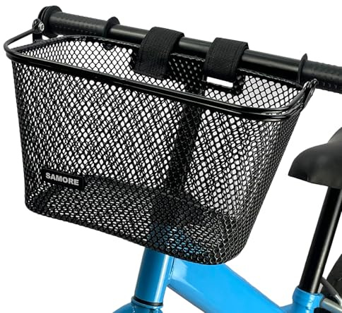 SAMORE Kids Bike Basket with Handle Black Bike Baskets for Children Cute Small Front Bicycle Handlebar Basket for Girls & Boys