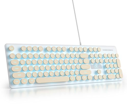 SOLIDEE teclado de membrana 100%,teclado estilo máquina de escribir retro 104 teclas,teclado de membrana con cable,Teclado de con retroiluminación LED con teclas ABS(Americano QWERTY)(V300 Beige)