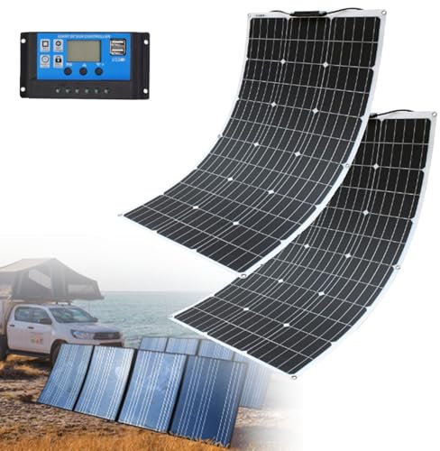 ZyKnaurral Panel Solar Flexible, módulo fotovoltaico de Panel Solar Flexible de silicio monocristalino de 400 W, 12 V, Adecuado para balcón, jardín, Caravana, yate, Cargador de batería de 12 V