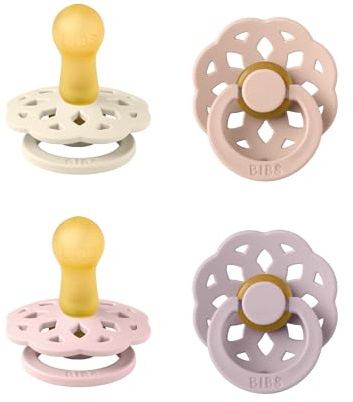 BIBS Boheme Schnuller, 6-18 Monate, 4er-Pack, Runder Sauger, Ivory Mix | Naturkautschuklatex | Größe 2 | BPA-frei | Hergestellt in Dänemark | Hohe Akzeptanz | Luftlöcher | Komfortschild