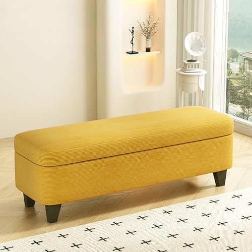 Moderne Ottoman-Bank aus Kord, mit Stauraum, rechteckig, für Wohnzimmer, Eingangsbereich, Schlafzimmer, Bettbank, 110 x 40 x 40 cm, Gelb
