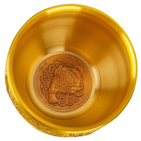 QUMIIRITY Lucky Rice Brass Treasure Basin Offering Bowl Chinese Bowl for Wealth Luck Home Decor Tabletop Decoration Office Desk