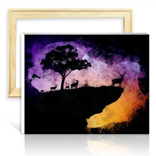 LiHEQING Ölgemälde-Set auf Leinwand, Hirsch am Himmel, Kunsthandwerk für Erwachsene, Bild für die Wanddekoration zu Hause, Geschenke, ohne Rahmen (60 x 75 cm)