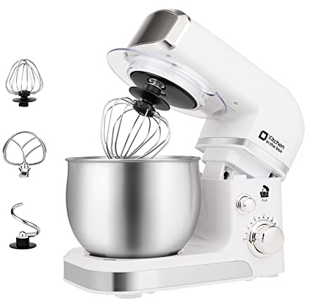 Kitchen in the box Stand Mixer,3.2Qt Mini Electric Food Mixer,6 Speeds Portable Lightweight Kitchen Mixer for Daily Use with Egg Whisk,Dough Hook,Flat Beater (White) (Renewed)