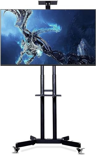 Carrello Porta TV con Ruote, Carrello porta TV aggiornato for schermi piatti curvi piatti al plasma LCD OLED 32-70 LED Base in vetro regolabile in altezza