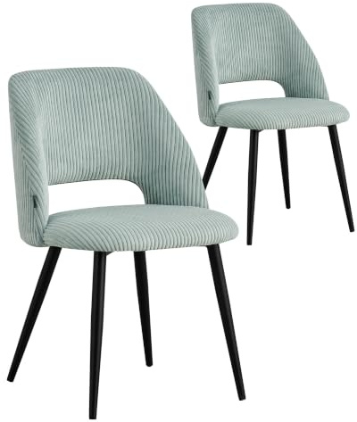 B&D home® Esszimmerstuhl Vicky 2er Set – Polsterstuhl aus hochwertigem Kordsamt in blau, ergonomisch & stabil, Metallbeine Schwarz, modern Industrial Design für Esszimmer, Küche & Büro