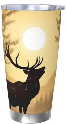 FJWSLCH Bicchiere da 590 ml in acciaio inossidabile con coperchio e cannuccia Tazza da caffè da viaggio isolata sottovuoto tazza da viaggio doppia parete tazza termica alce opere d'arte bicchieri