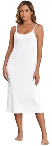 Qzzater Full Slip for Under Dresses Adjustable Spaghetti Strap Sleeveless Nightgown Women's Slip Long Dress White Large