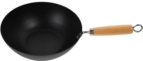 CONGARTENO Wok Traditionnel en Fer Forgé 24 Cm Poêle sans Revêtement Multifonction pour Cuisinière Gaz Petite Poêle Wok Cuisine Usage Domestique
