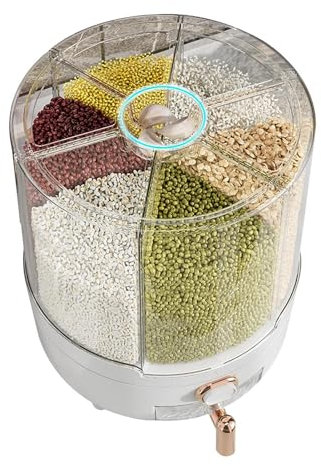 Roterande livsmedelsdispenser, risdispensator, transparent designbehållare, 360° roterande spannmålsdispensator, portionskontroll, lufttät tätning för ris, l