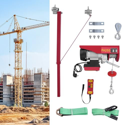 Elektrische Seilwinde mit Halterung 125KG~250KG Zwei Hebemodi Elektrohebezeug 12m/6m Hubhöhe Elektrohebezeug mit Fernsteuerung Motorwinde für Garage, Lagerhäuser, 10m/min Hubgeschwindigkeit