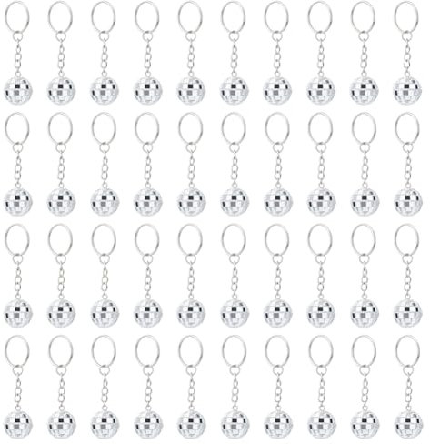 Dicosmetic 40 portachiavo da discoteca per feste a forma di palla, portachiavi platino 8 cm specchio