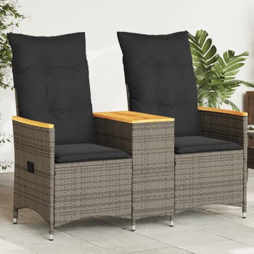 Xichuzi Gartensofa 2-Sitzer Verstellbar mit Tisch Grau Poly Rattan, Lounge Sofa Outdoor, Garten Loungemöbel, Gartensofa, Gartenlounge - 365721