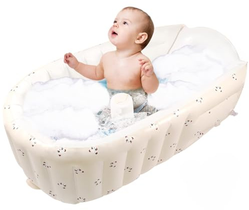 Baignoire pour bébé,Baignoire gonflable sous la baignoire,Baignoire pliable recommandée pour les enfants de 0 à 5 ans,Baignoire portable pour la douche des tout-petits,90×55×30cm,Antidérapant(panda)
