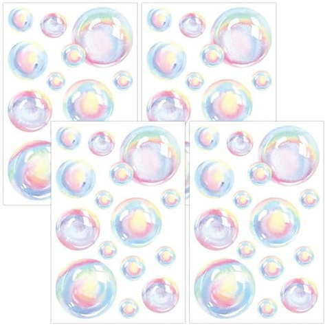 4 Sheets Bubble Wall Stickers Bathroom Wall Decal Colorful Bubble Bathroom Tile Stickers Waterproof Stickers for Boys Girls Bedroom Nursery Bathtub Decor (Rainbow)