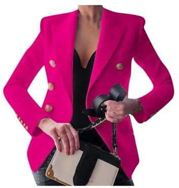 OMZIN Doppiopetto da Donna con Risvolto E Bottoni d'oro Vintage Blazer Militare Rosa S