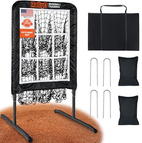 Pitching Net, 9 Hole Baseball Pitching Net with Strike Zone, Portable Pitcher Training Equipment