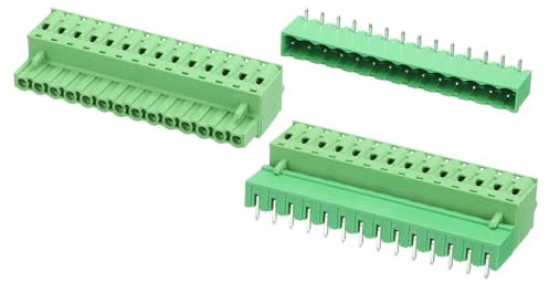 sourcing map 2 set di connettori a vite per morsettiera a vite a 14 pin, passo 5,08 mm, montaggio su PCB, senza saldatura, connettori maschio e femmina 2EDGKD per 28-10AWG, verde