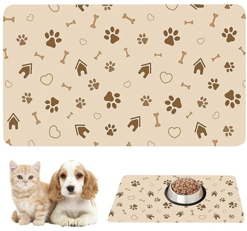 UZYXC Schleckmatte Katze mit Napfunterlage - Anti-Rutsch und Wasserdicht 20x30cm Beige, Sanfte Haustierfütterung Leicht zu Reinigen für Sauberen Boden