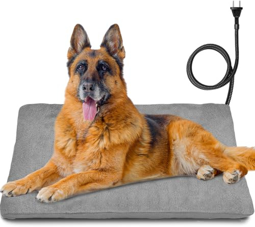 petnf Coussin Chauffant Auto-Régulant pour Animaux - Idéal pour Chats, Chiens, Chaton et Chiot - Câble Anti-Morsure - Gris, 60 x 90 cm