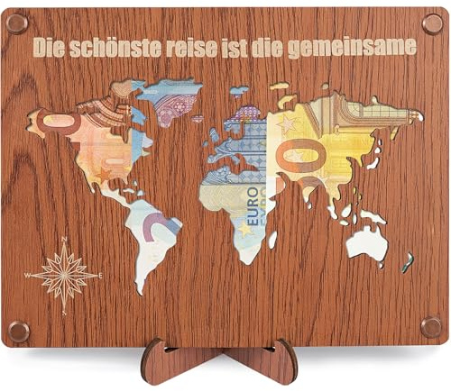 ARTREE Geldgeschenke Holz, Geldgeschenk Hochzeit Weltkarte, Personalisierte Hochzeitsgeschenk Verpackung für Brautpaar, Hochzeits, Flitterwochen, Paargeschenk Holz Hochzeitskarte (Weltkarte)