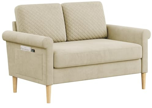 Vesgantti Sofa 2 Sitzer, Kleine Stoffcouch mit Armlehne，Mini Sofa für Wohnzimmer/Wohnung/Büro, Einfache Montage 123 x 70 x 88CM
