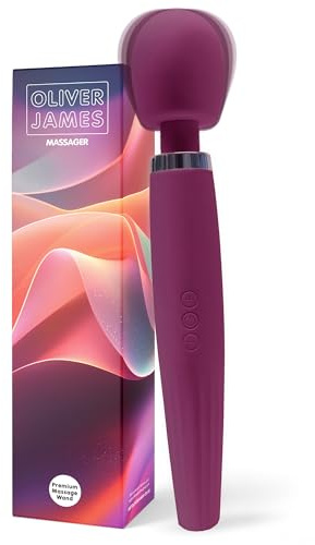 Premium Vibrator Wand by Oliver James - Showerproof & Rechargeable Wand Vibrator with 5 Pleasure Modes & 4 Intensity Levels, Body-Safe Silicone Sex Toys for Her & Him, 12 x 2.2 inches (Deep Purple)