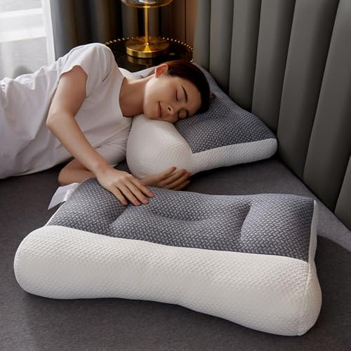 Fyearfly Almohada cervical ergonómica para aliviar el dolor, fibra de soja, transpirable, 48 x 74 cm, comodidad asequible para un mejor sueño