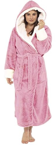 IQYU Peignoir pour femme doux en coton - Peignoir pour femme doux avec capuche, long, chaud, peignoir de bain douillet, peignoir d'hiver, vêtements de nuit, peignoir d'hiver avec capuche, pyjamas