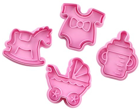 Juego de 4 moldes de galletas temáticos para fiestas de recién nacidos, materiales de polipropileno eficientes, decoración de pasteles esenciales para carros de bebé, juego de moldes para galletas