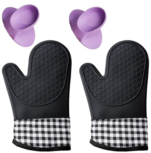 Tread star Ofenhandschuhe Backhandschuhe Ofenhandschuh Topfhandschuhe 4er Set, Kochhandschuhe mit Rutschfestem 300°C Hitzebeständige (Schwarz(gjst))