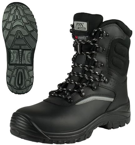 ART.MAS Glocker Defence S3S SR FO Botas de trabajo de invierno, con Thinsulate 3M, impermeables, antideslizantes, con protección para los dedos y para los cortes, cálido, Negro , 44 EU