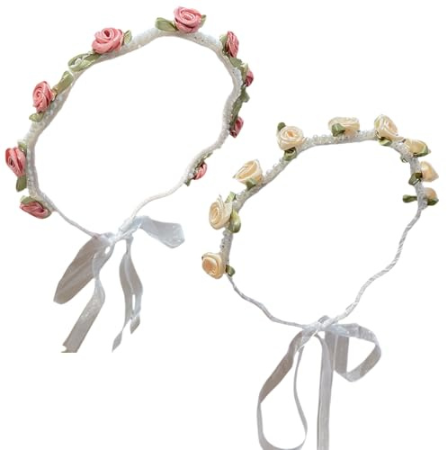 UJBVCX Lot de 2 Couronne de Fleurs, Guirlande Florale, Couronne Fleur Cheveux, Serre Tête pour Party Festival Beach Travle Mariage