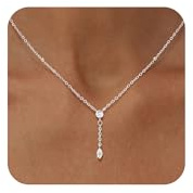 Mesaro Long Necklaces for Women,Silver Dainty Necklace,Y-Shaped 14K Silver Plated Pendant Jewlery,Birthday Gifts for Girls,Fashion Jewelry