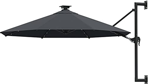 Wand Sonnenschirm mit LEDs 300 cm Anthrazit kippbarer Gartenschirm aus UV-beständigem Sonnenschutzgewebe Kurbelmechanismus Markise Balkonschirm