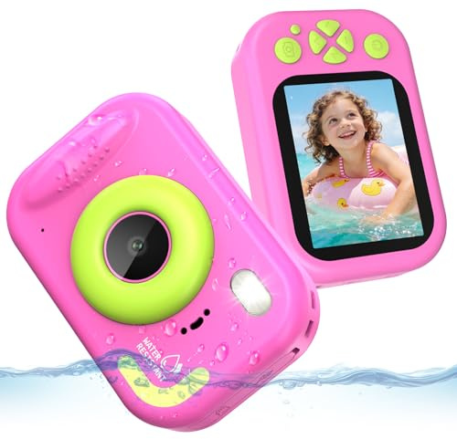 Kinderkamera, 1080P Unterwasserkamera Kinder mit 2,4 Zoll Bildschirm, 32GB-Karte, Notfall-LED-Blitz, Schwimmfunktion, 10M/32.8FT wasserdichte Kamera Kinder Geschenk für 3-12 Jahre Mädchen Jungen