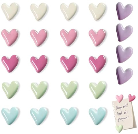 24PCS Heart Fridge Magnets, Strong Cute Love Heart Refrigerator Magnets, Colourful Decorative Magnets for Fridge, Whiteboard & Locker, Mini Magnetic Photo Holders for Home Office School