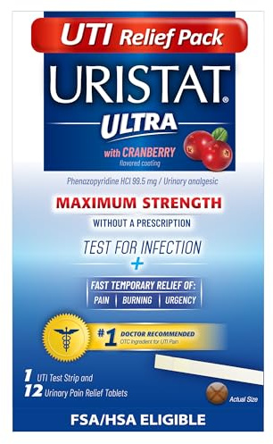 Uristat Ultra Strength Urinary Tract Infection Treatments and Test Relief Kit – 1 UTI Test Strip & 12 Cranberry Flavor Relief Tablets to Ease Urinary Pain, Burning & Urgency