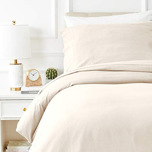Amazon Basics 2-teiliges Biber Bettwäsche, Bettdeckenbezug 135 x 200 cm & 1 Kissenbezug 80 x 80 cm, Beige