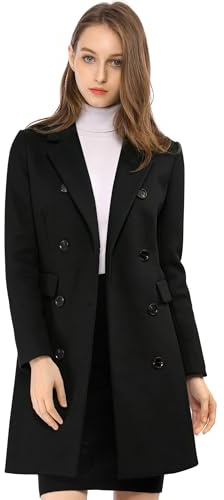 Allegra K Women's Winter Coat Notched Lapel Double Breasted Trench Peacoat | Long Sleeve Outwear, Elegant Overcoat, Fully lined, Work Office, Business Casual, Coffee Shop Ready,