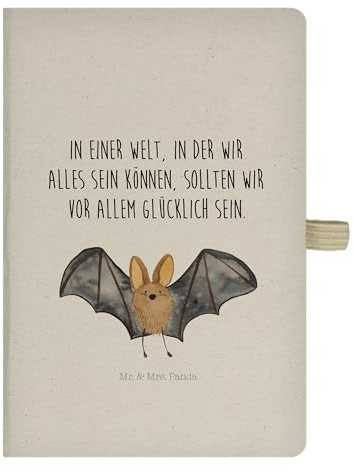 Mr. & Mrs. Panda DIN A5 Baumwoll Notizbuch Fledermaus Flügel - Geschenk, Eintragebuch, Notizen, Tiere, Schreibbuch, lustige Sprüche, Schreibheft, Journal, Tagebuch, süße Tiermotive, gute Laune