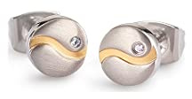 Boccia Ohrstecker aus poliertem Reintitan teilweise goldplattiert mit Diamant, in der Farbe: Silber/Gold, hautfreundlich, Maße: Durchmesser: 6,8 mm, 05028-04