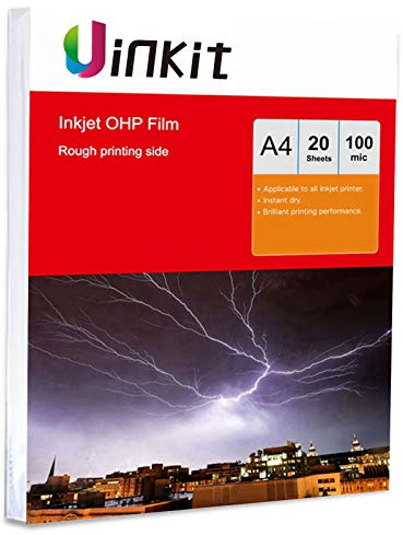 A4 OHP Film for Inkjet Print - 20Sheets Overhead Projector Film with White Sticky Stripe Uinkit
