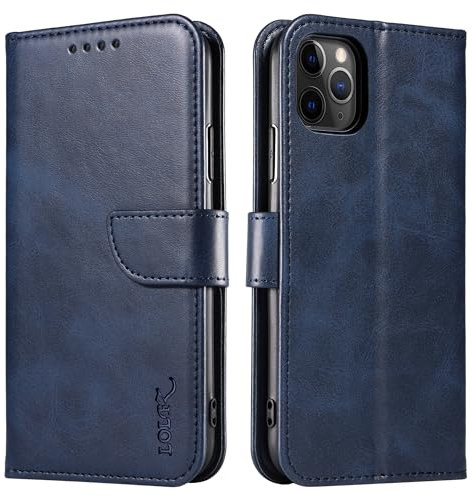 LOLFZ Wallet Case for iPhone 11 Pro, Vintage Leather Book Case with Card Holder Kickstand Magnetic Closure Flip Case Cover for iPhone 11 Pro - Blue