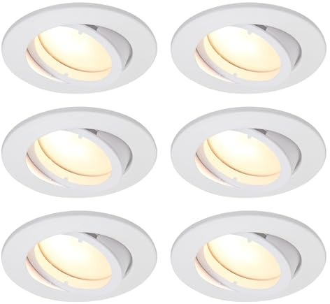 HCFEI 6er set LED Einbaustrahler Dimmbar Weiß-Matt Schwenkbar 5W flach 230V Einbau-Spot Strahler Einbauspot 68mm Bohrloch, Warmweiß 3000K, 120°Abstrahlwinkel