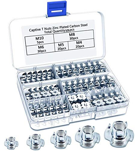 YYWEi 105Stk Einschlagmuttern M4 M5 M6 M8 M10 Verdicken Vier-Prong Nüsse Einschlagspitzen Verzinktem Kohlenstoffstahl Nüsse für Möbel, Holzbearbeitung und den professionellen Einsatz