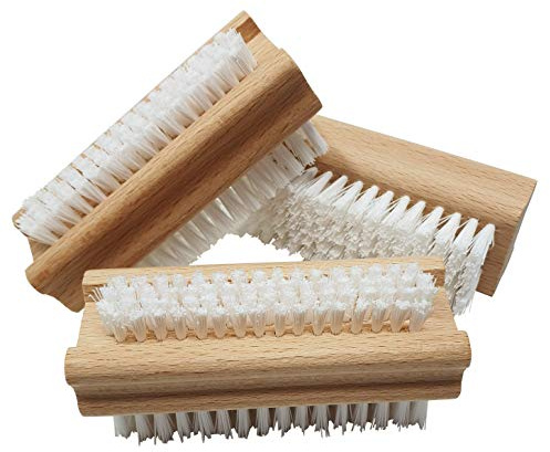 PILIX Nagelbürste Holz HART Borsten aus Kunststoff | Handbürste Nagelbürste 3 Bürsten | Nail Brush | Handwaschbürste hart gegen Schmutz | griffiger unbehandelter Holzkörper | Fingerbürste