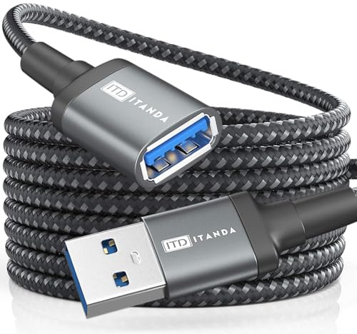 USB Extension Cable 15FT USB 3.0 Extender Type A Male to Female Cord Grey