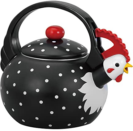 UP Théière sifflante en acier émaillé sur plaque de cuisson (1,6 l, coq)